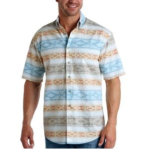 Panhandle Men's Rough Stock Alta Aztec Print Short Sleeve Shirt Size Med